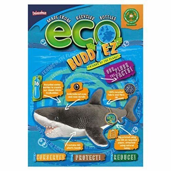 EcoBuddiez - Great White Shark from Deluxebase. Large 22 inch Soft Plush Toy Ma - Picture 1 of 6